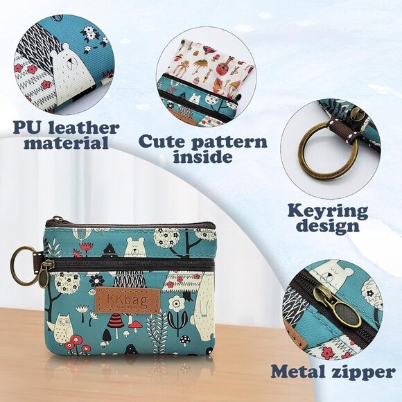 Coin Bag, Waterproof Coin Wallet Small Coin Purse with Zipper and Keyring, Cute - Picture 4 of 6